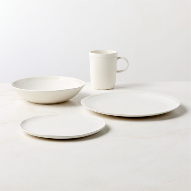 Hyacinth 4-Piece White Dinnerware Set with Pasta Bowl with Reactive Glaze - Image 0