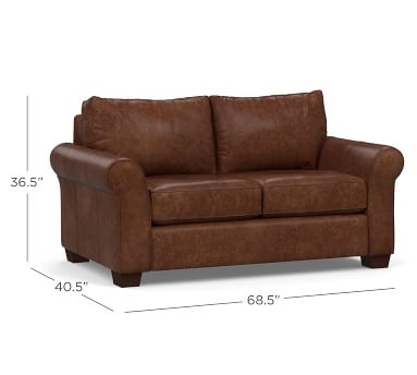 PB Comfort Roll Arm Leather Loveseat 76.5", Polyester Wrapped Cushions, Vintage Midnight - Image 2