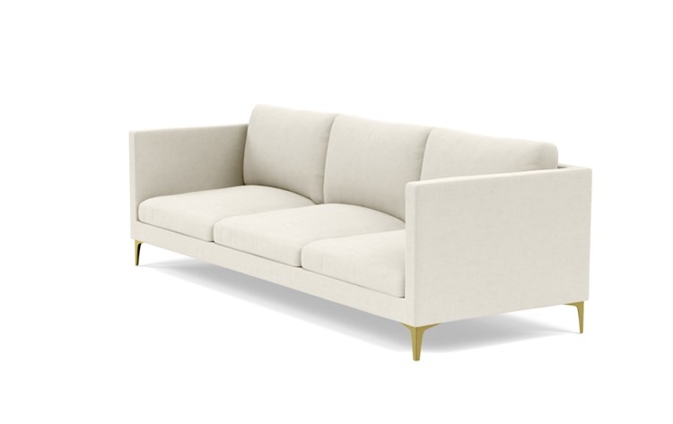 Oliver Sofa with White Chalk Fabric, standard down blend cushions, and Brass Plated legs - Image 4
