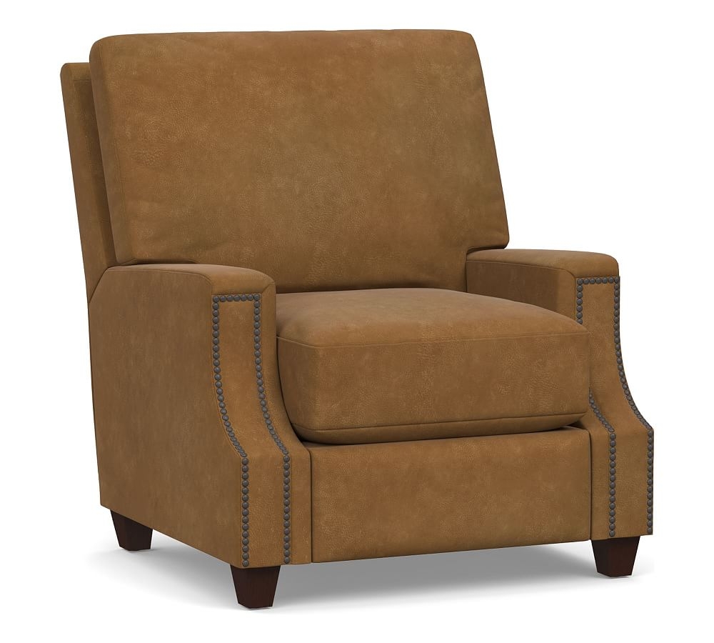 James Square Arm Leather Power Tech Recliner, Down Blend Wrapped Cushions, Nubuck Camel - Image 0