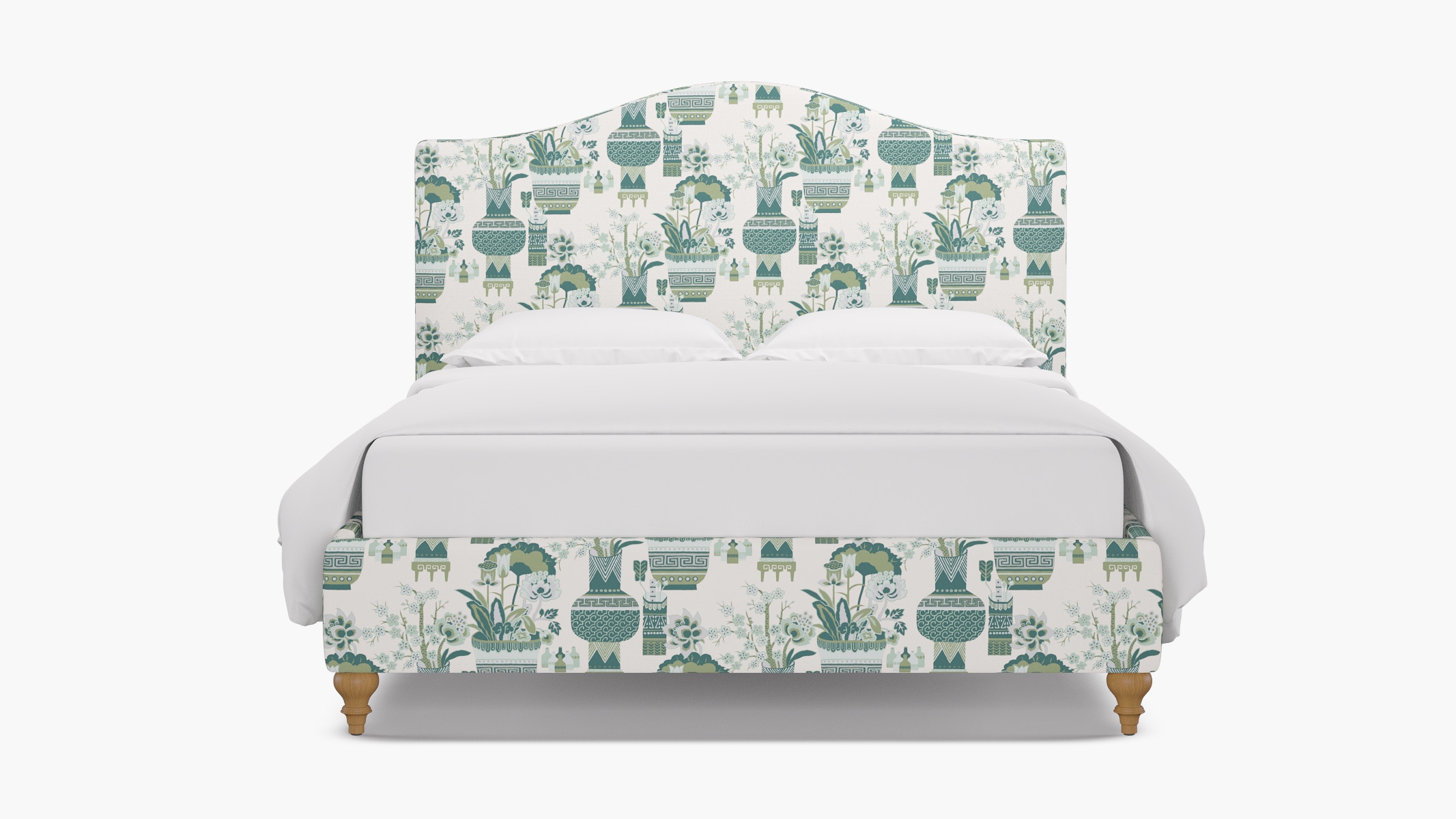 Camelback Bed, Pistachio Kan-Shie, Natural Traditional Turned Leg, King - Image 0