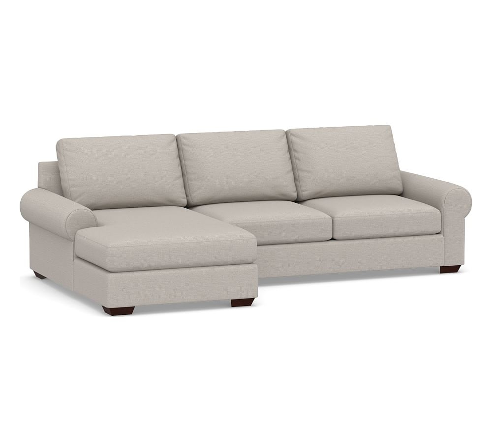 Big Sur Roll Arm Upholstered Right Arm Loveseat with Chaise Sectional, Down Blend Wrapped Cushions, Chunky Basketweave Stone - Image 0