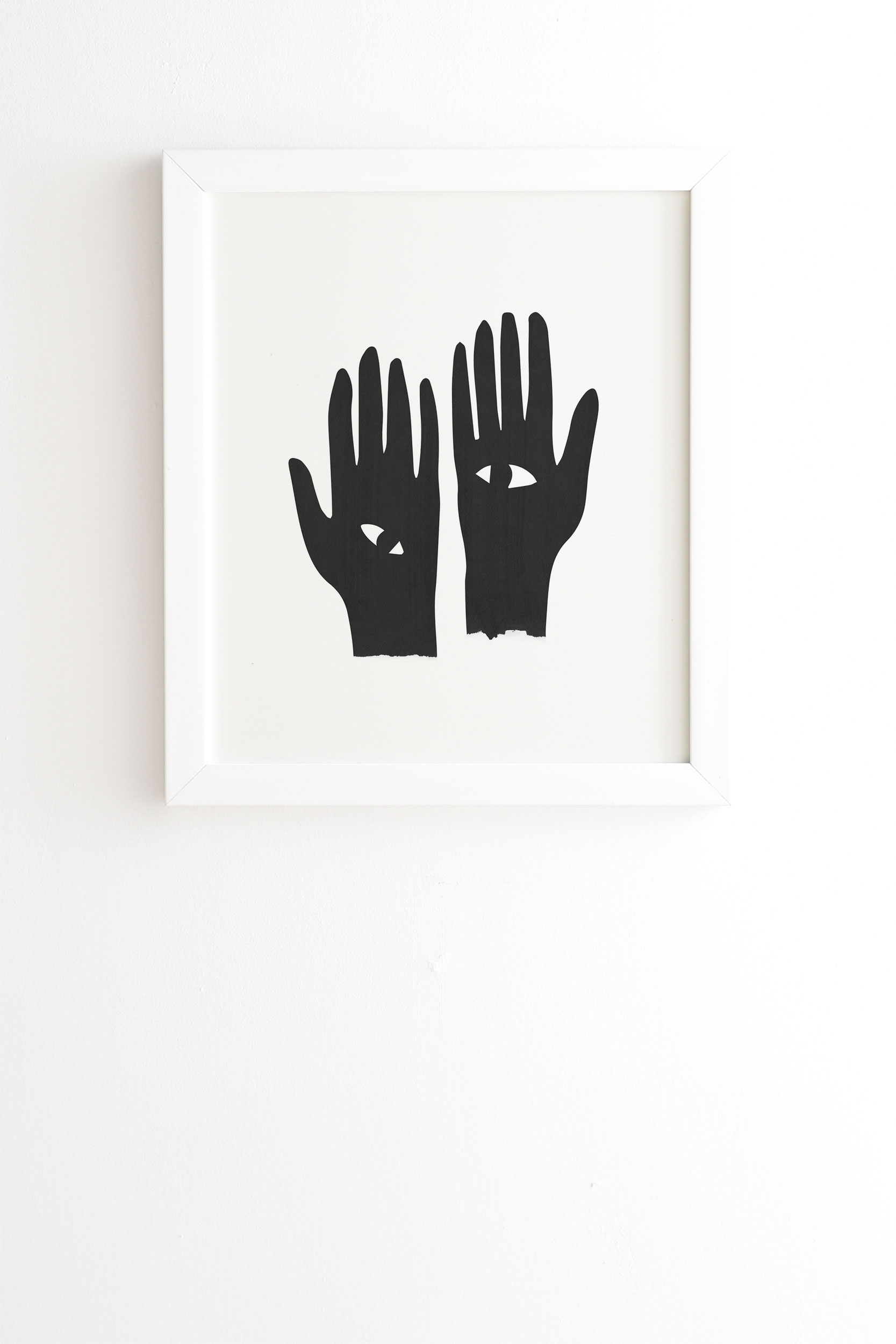 Hands Eye Black by Mambo Art Studio - Framed Wall Art Basic White 20" x 20" - Image 0