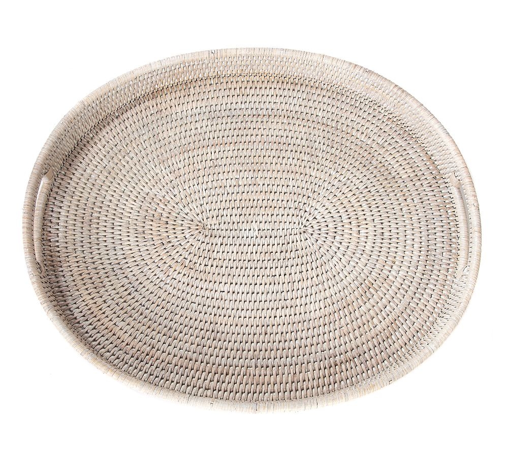 Tava Handwoven Rattan Oval Serving Tray, 18"W, White Wash - Image 0