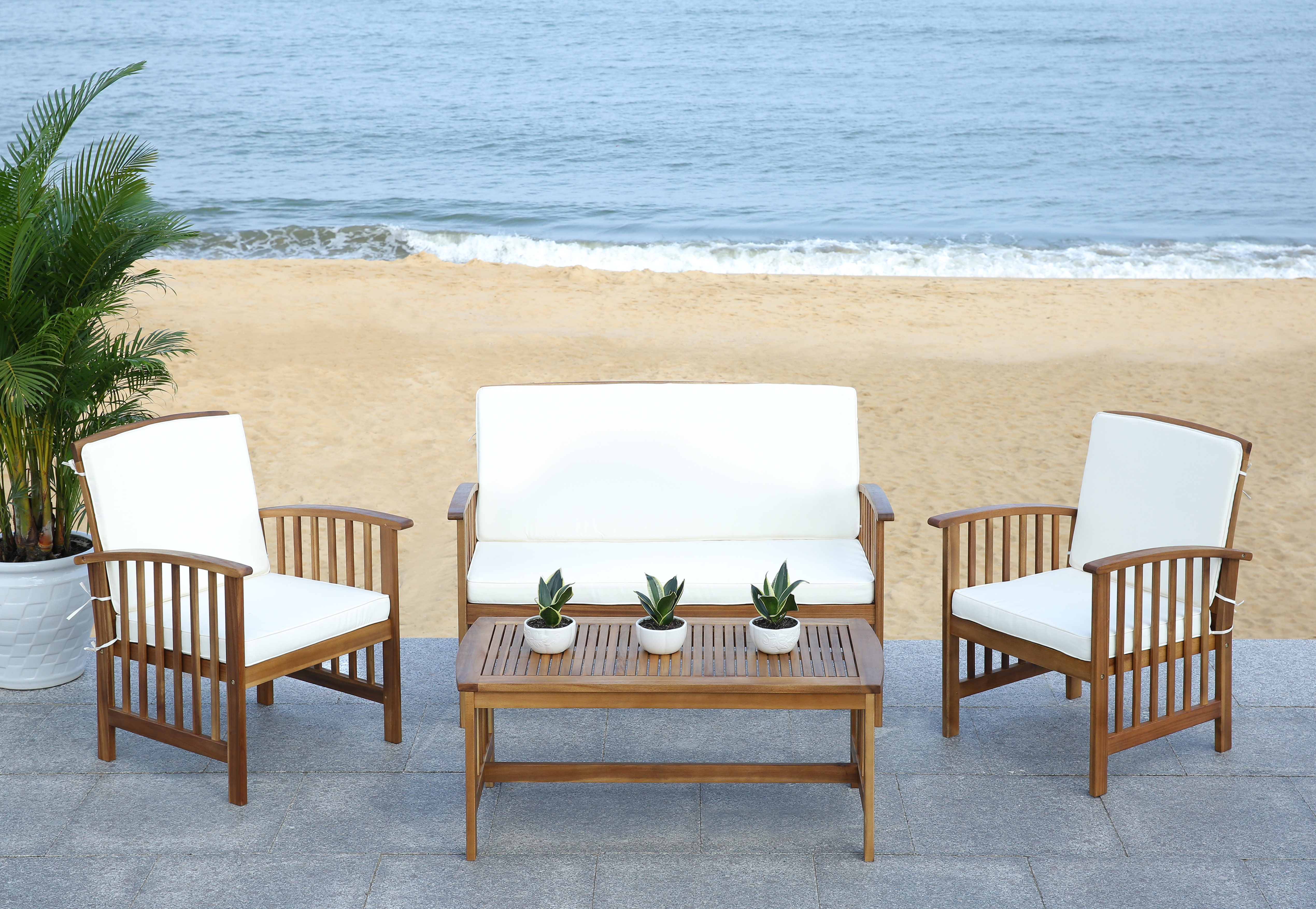 Rocklin 4 Piece Outdoor Set - Natural/Beige - Safavieh - Image 3