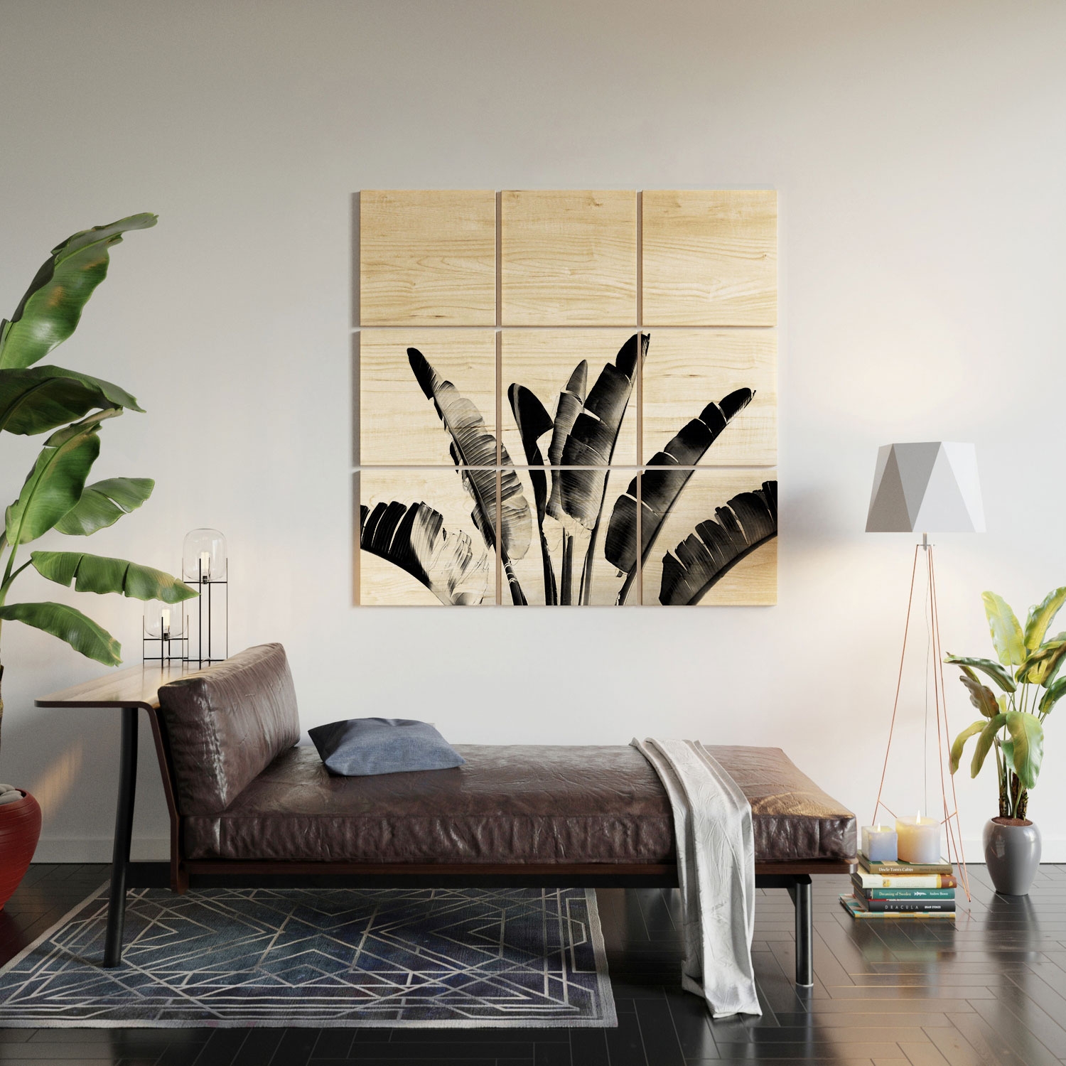 Traveler Palm Bw by Gale Switzer - Wood Wall Mural5' x 5' (Nine 20" wood Squares) - Image 1