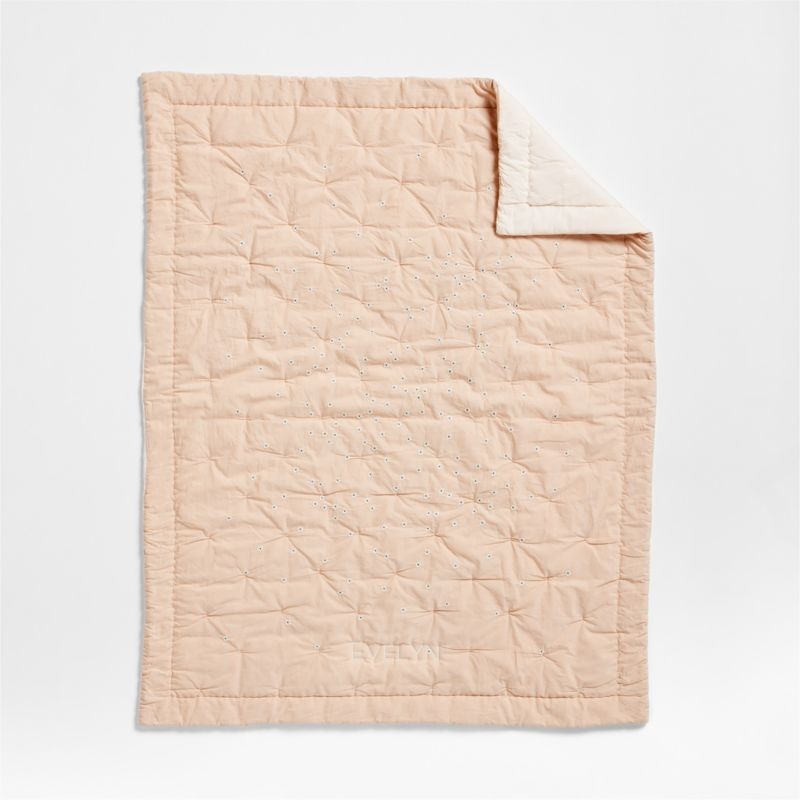 Wild Daisies Embroidered Organic Cotton Baby Crib Quilt - Image 1