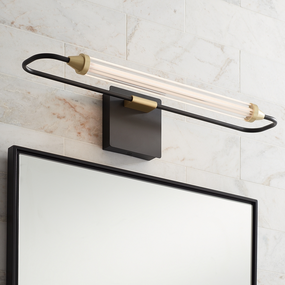 Possini Euro Nikola 23 1/2" Wide Matte Black and Gold LED Bath Light - Image 0