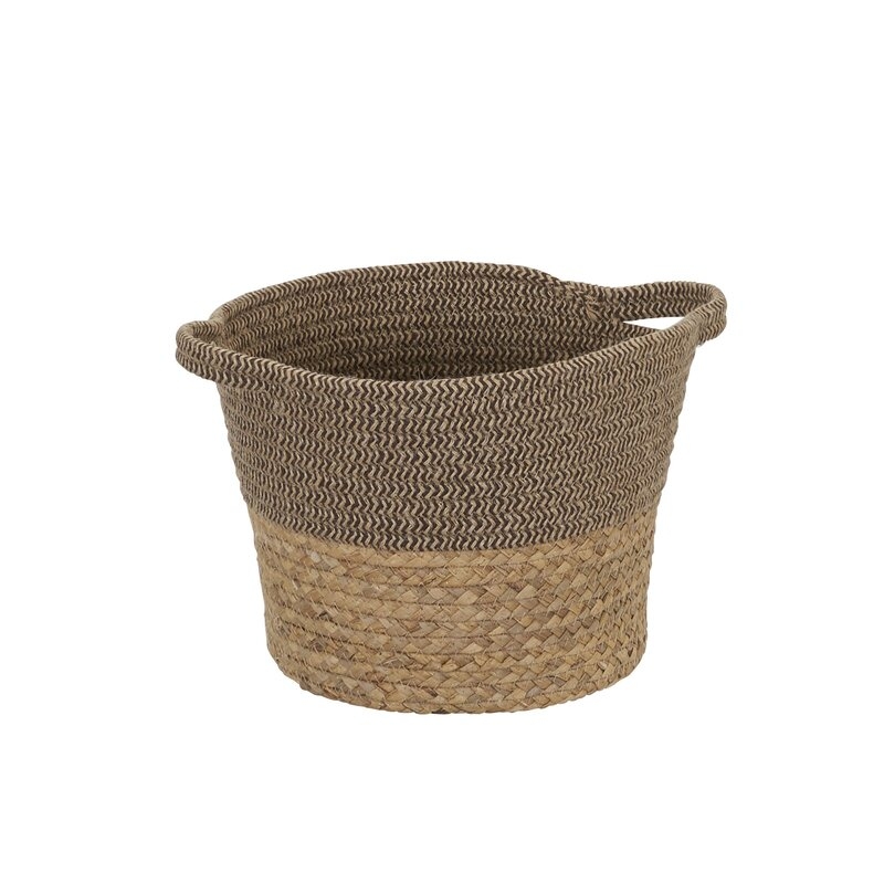 Tweed Cotton Rope & Hyacinth Storage Basket With Side Handles - Image 1