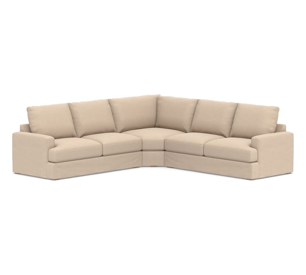 Canyon Square Arm Slipcovered 3-Piece L-Shaped Wedge Sectional, Down Blend Wrapped Cushions, Performance Everydayvelvet(TM) Buckwheat - Image 0