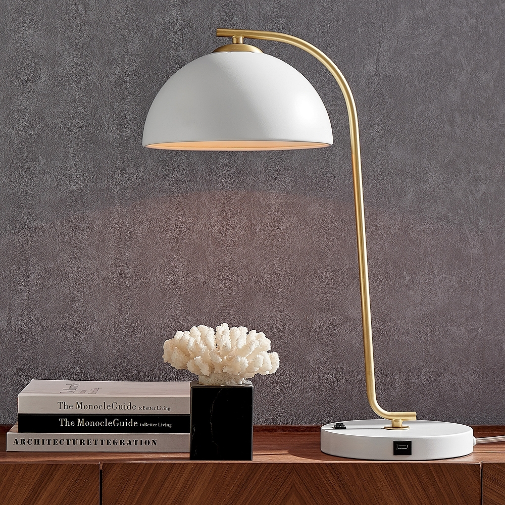 Lite Source Roden 22 1/4" White and Antique Brass Modern USB Desk Lamp - Image 1