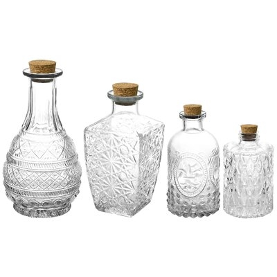 4-Piece Embossed Various Sizes Glass Bottle - Image 0