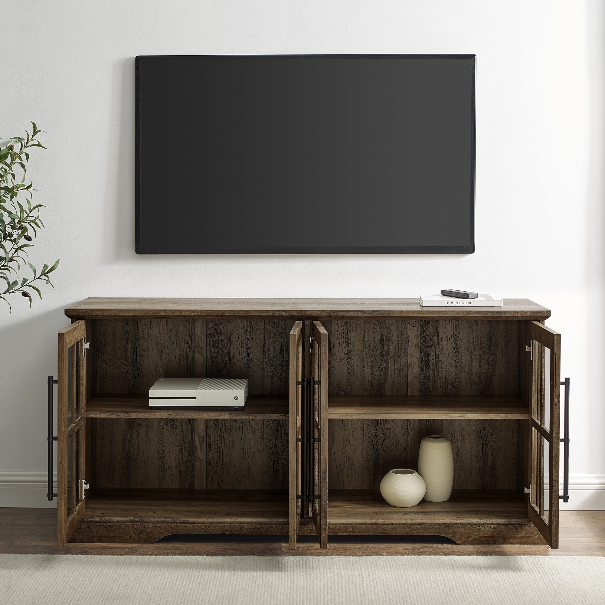 Abigail 58" Farmhouse 4 Door TV Stand - Rustic Oak - Image 2