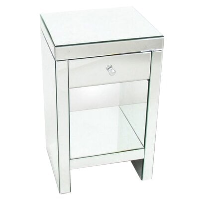 26 Inch Beveled Mirror Chest With 1 Drawer, Silver - Image 0