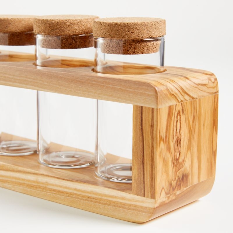 Maia Olivewood 6-Jar Spice Rack - Image 1