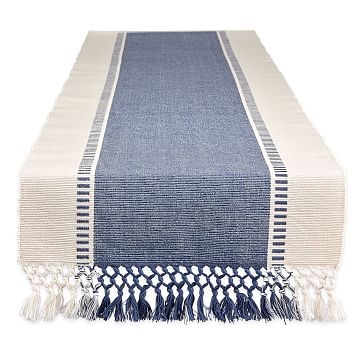 Dobby Stripe Ribbed Table Runner, French Blue, 13x72 - Image 0