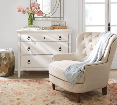 Cardiff Tufted Upholstered Armchair with Nailheads, Polyester Wrapped Cushions, Performance Heathered Basketweave Platinum - Image 1