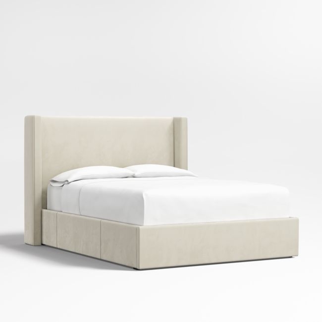 Arden 52" Beige Upholstered Queen Headboard with Storage Bed Base - Image 0
