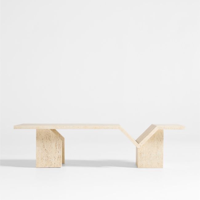 Hollywood Hills Faux Travertine Resin 60" Rectangular Coffee Table with Shelf by Brigette Romanek - Image 0