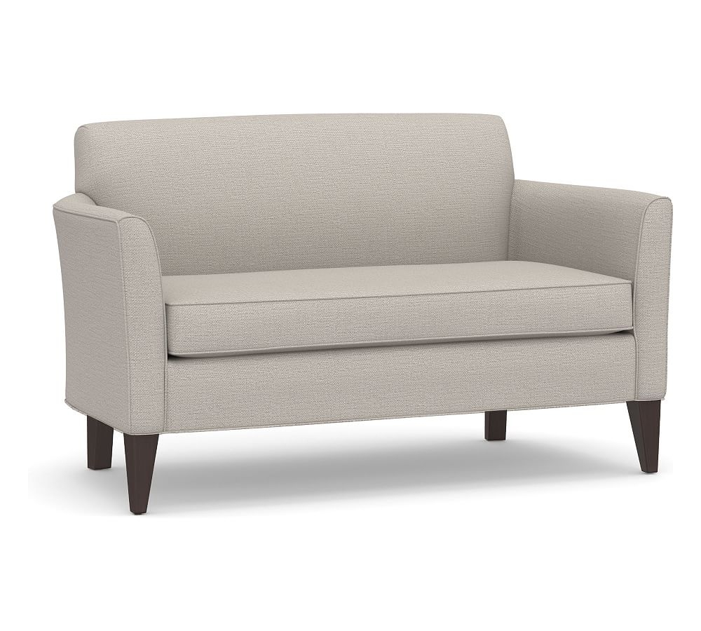 Marcel Upholstered Mini Sofa, Polyester Wrapped Cushions, Chunky Basketweave Stone - Image 0