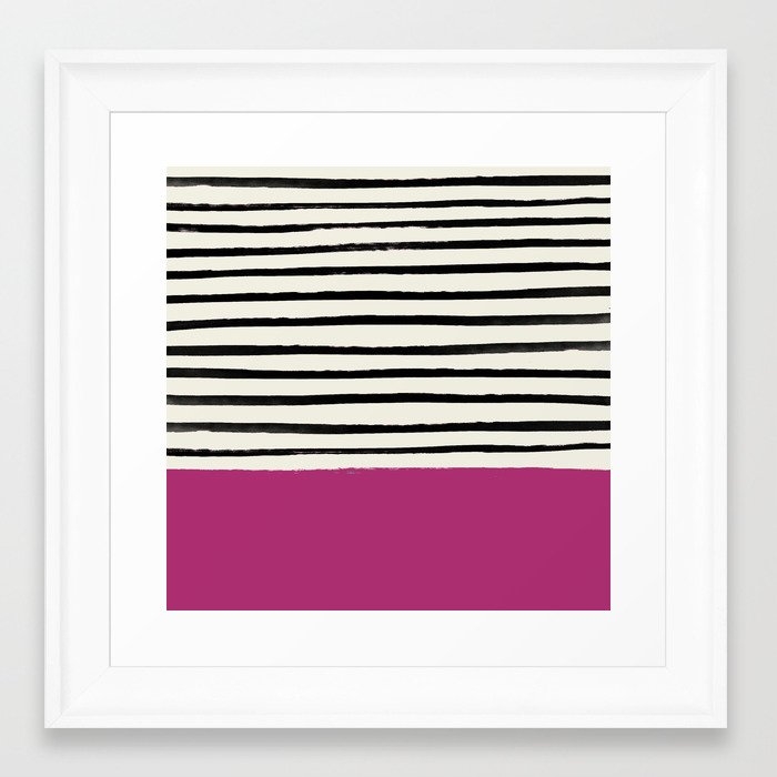 Raspberry X Stripes Framed Art Print by Leah Flores - Scoop White - X-Small 10" x 10"-12x12 - Image 0
