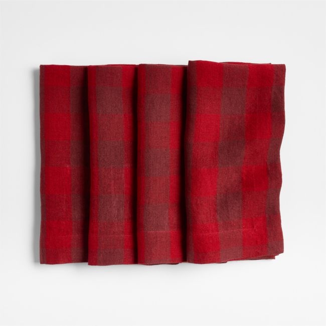 Marin Red EUROPEAN FLAX -Certified Linen Buffalo Check Napkin, Set of 4 - Image 0