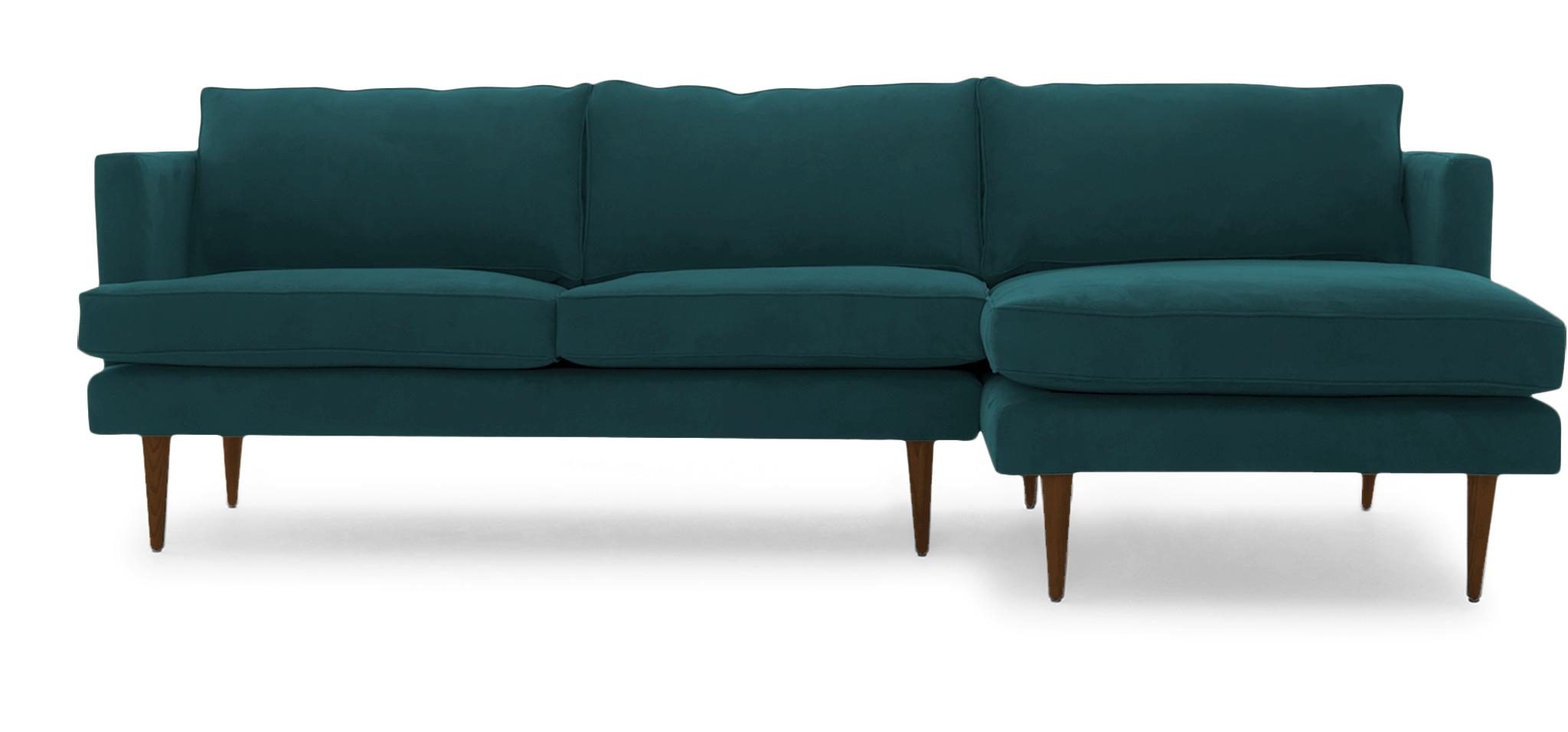 Blue Preston Mid Century Modern Sectional - Royale Peacock - Mocha - Left - Image 0