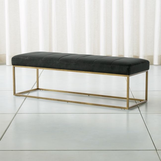 Channel Charcoal Velvet Bench with Brass Base - Image 0