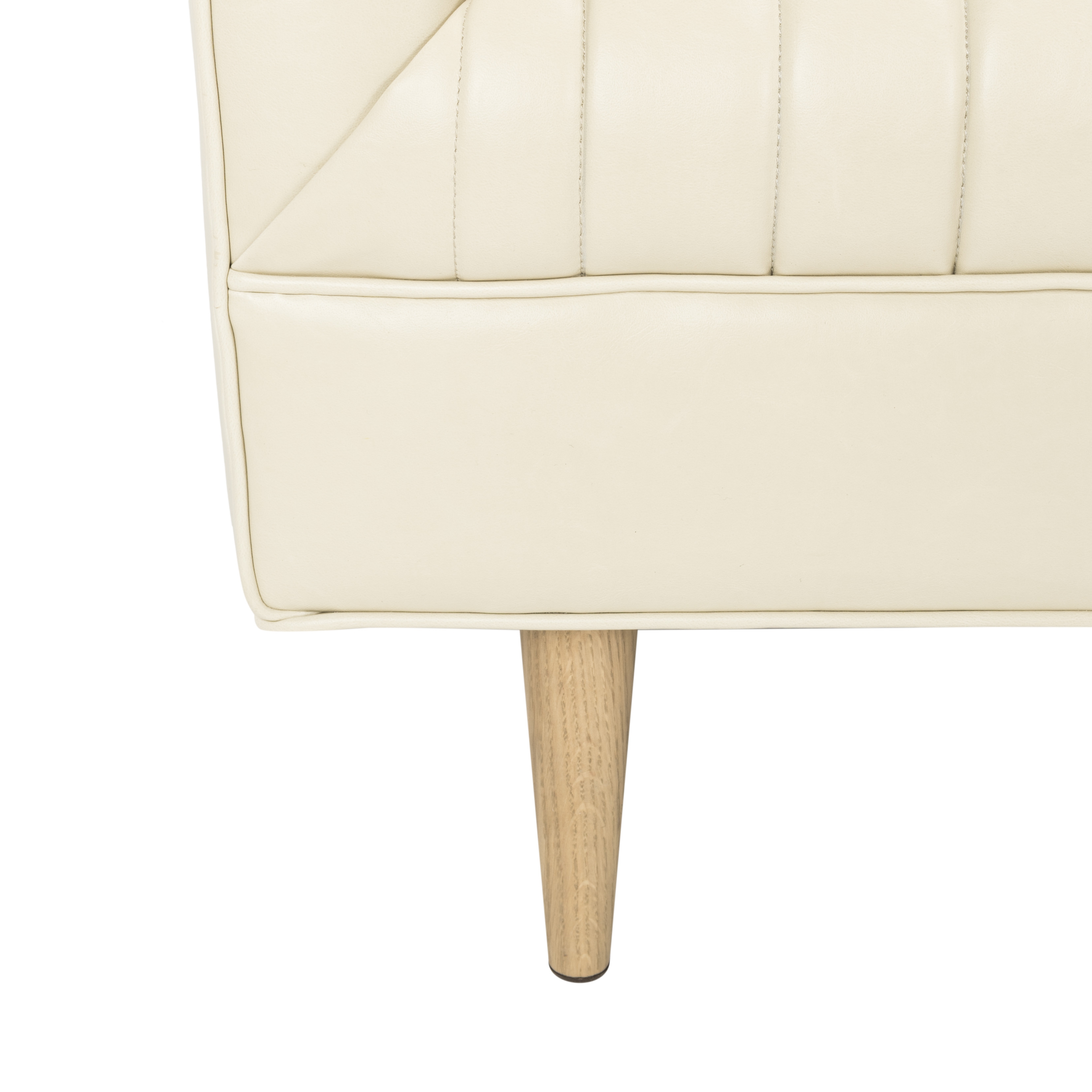 Carmina Channeled Leather Sofa - Light Beige - Safavieh - Image 1