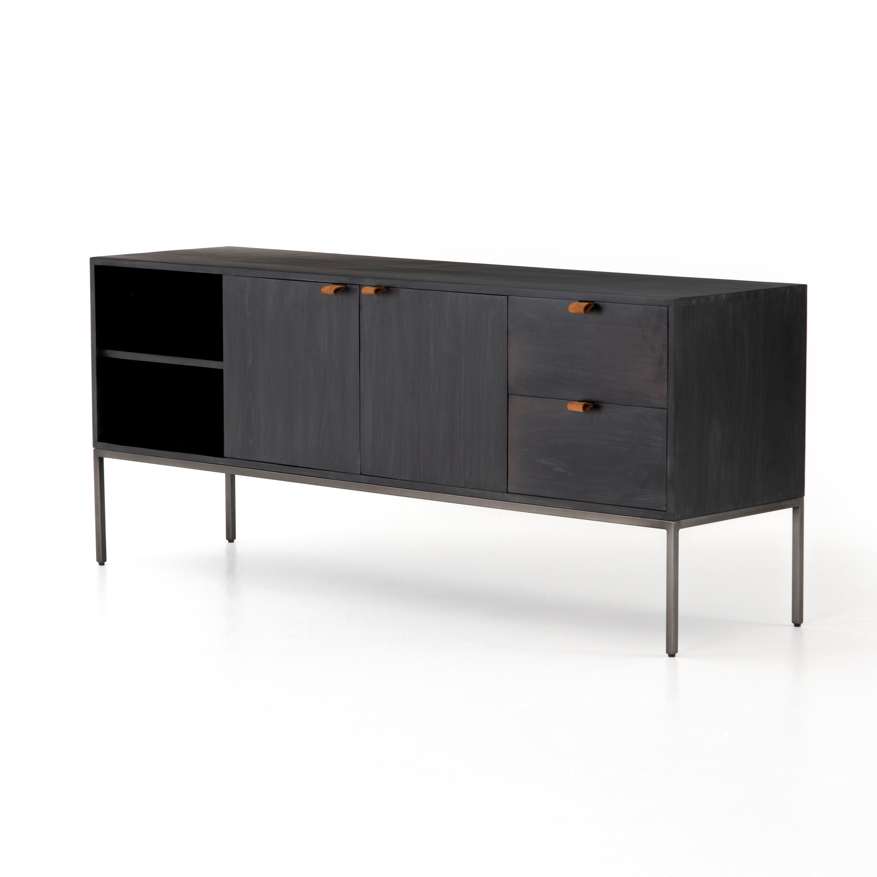 Trey Media Console-Black Wash Poplar - Image 0