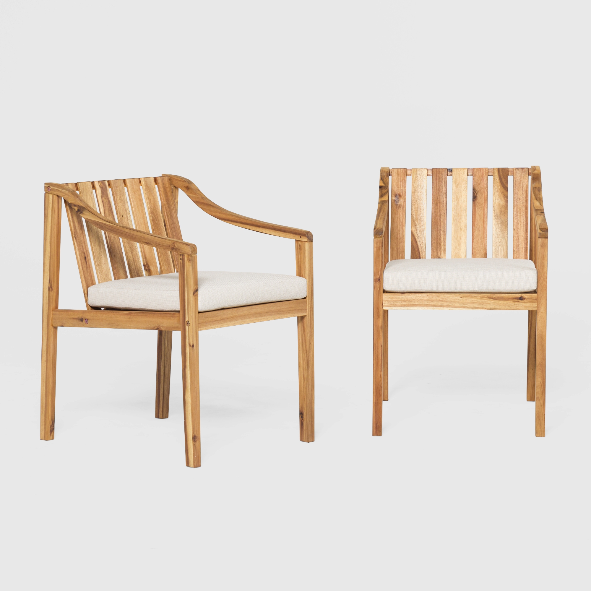 Solid Wood Outdoor Curved Arm Dining Chair (set of 2) - Natural - Image 2