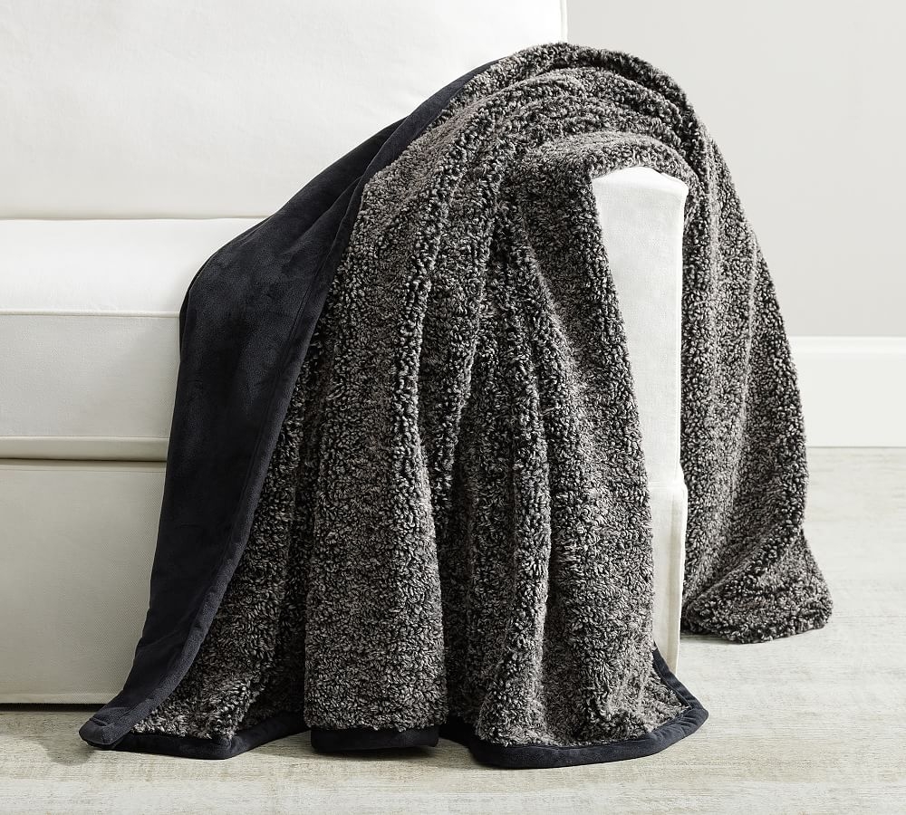 Cozy Teddy Faux Fur Throw Blanket, 50 x 60", Heathered Charcoal - Image 0
