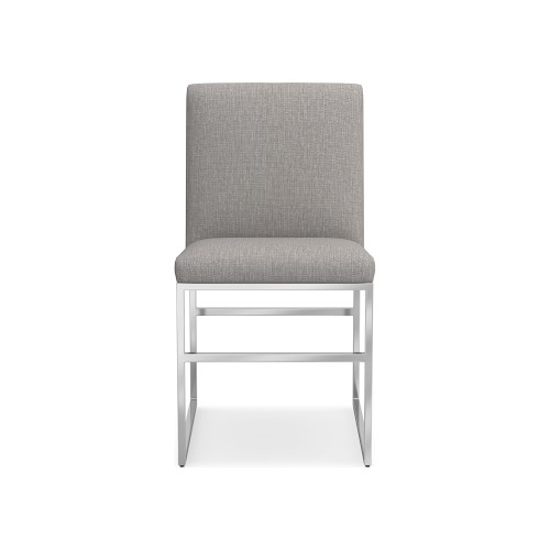 Lancaster Side Chair, Standard Cushion, Perennials Performance Melange Weave, Fog, Polished Nickel - Image 0