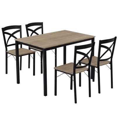 5-piece Industrial Wooden Dining Set With Metal Frame And 4 Ergonomic Chairs, Oak - Image 0