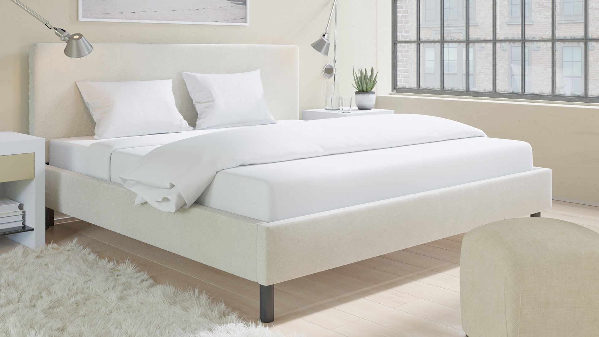 Tailored Platform Bed, White Classic Velvet, King - Image 2
