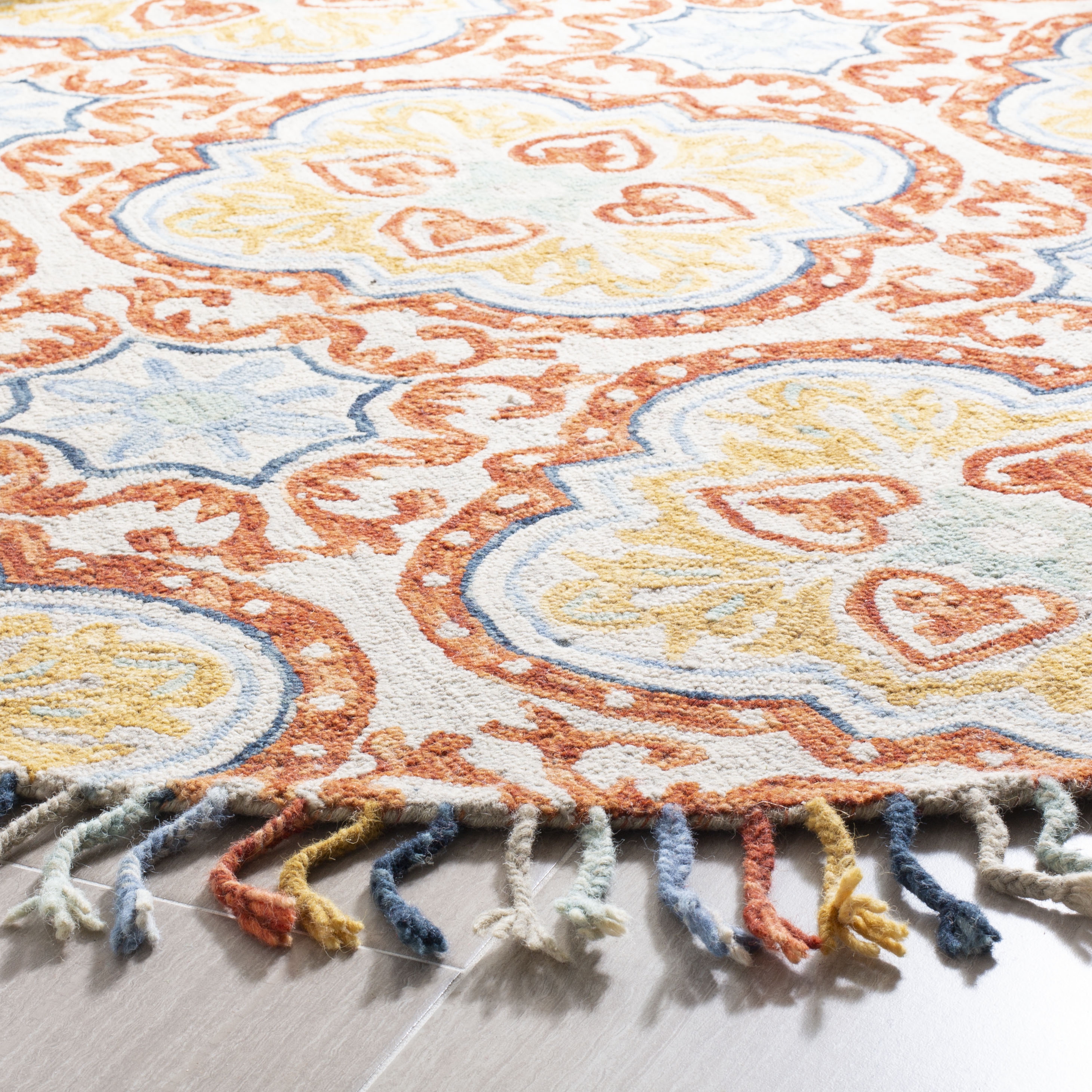 Arlo Home Hand Tufted Area Rug, APN217A, Beige/Rust,  7' X 7' Round - Image 2