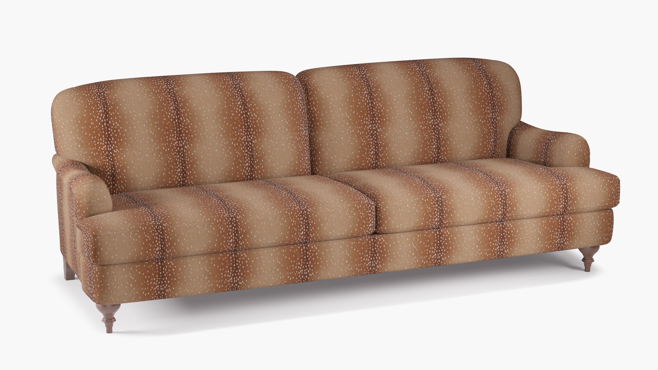 English Roll Arm Sofa, Antelope, Walnut Turned Wood Leg - Image 1