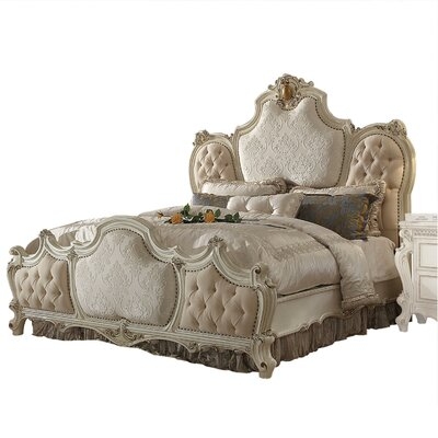 Button Tufted California King Bed With Crown Top And Scrolled Legs, Beige in , Beige - Image 0