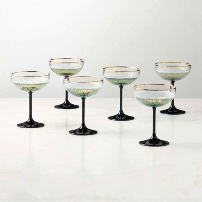 Marie Blue with Gold Rim Coupe Glasses Set of 6 - Image 0