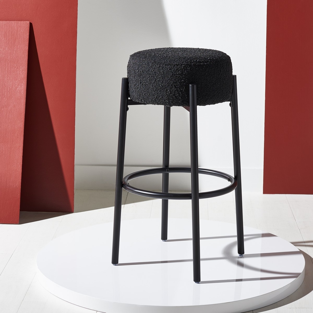 Paisleigh Boucle And Metal Leg Barstool - Black - Image 1