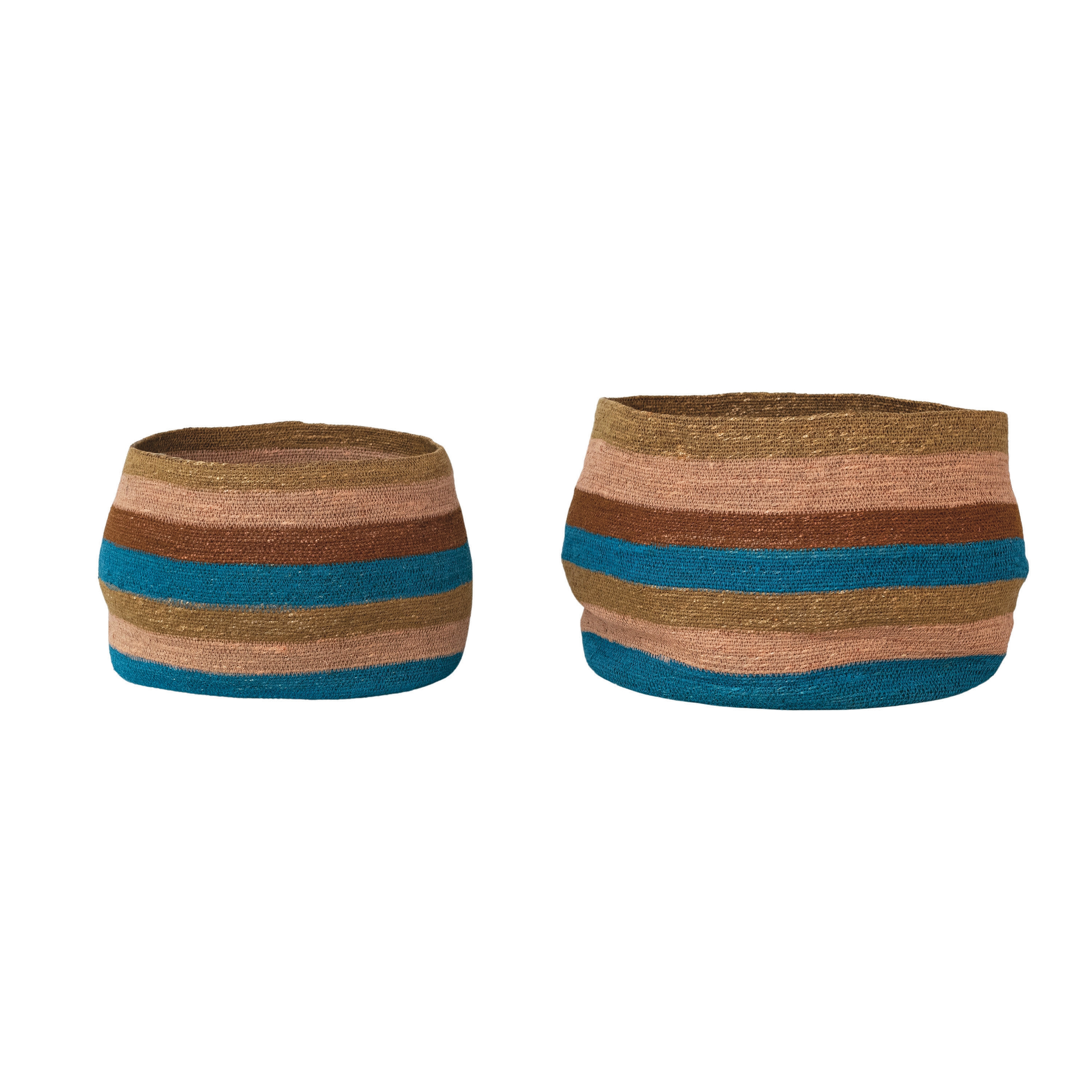Vibrant Striped Seagrass Basket Set, Multicolor, Set of 2 - Image 0