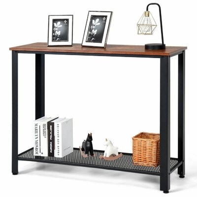 Metal Frame Wood  Console Sofa Table With Storage Shelf-Brown - Image 0