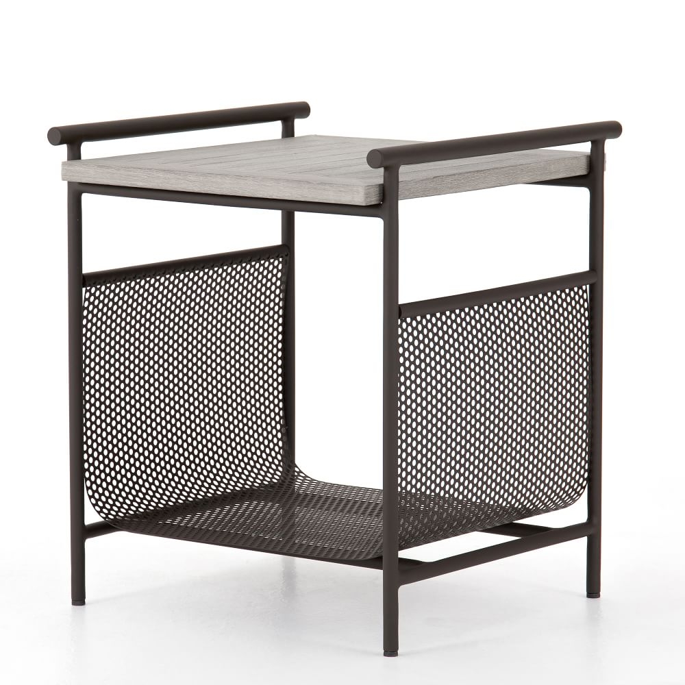 Teak and Aluminum End Table, Gray - Image 0