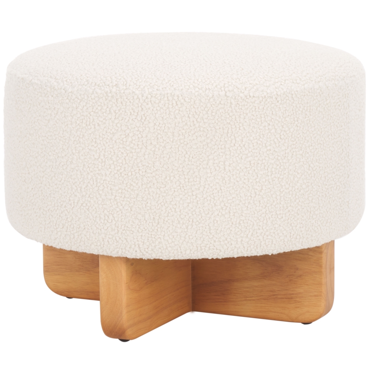 Riah Boucle Round Ottoman - Off White / Natural - Safavieh - Image 6