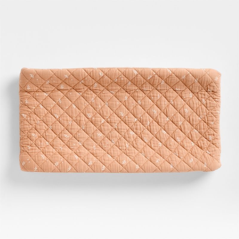 Supersoft Terracotta Leaf Print Organic Cotton Gauze Baby Changing Pad Cover - Image 1