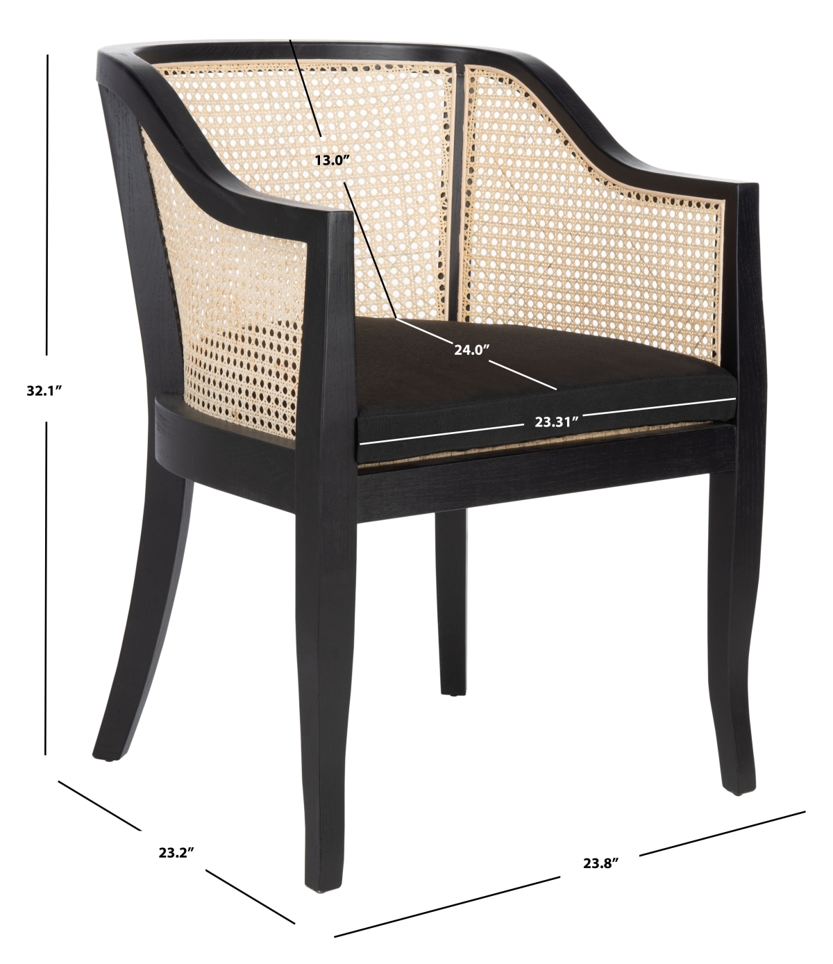 Rina Cane Dining Chair - Black/Natural - Image 9