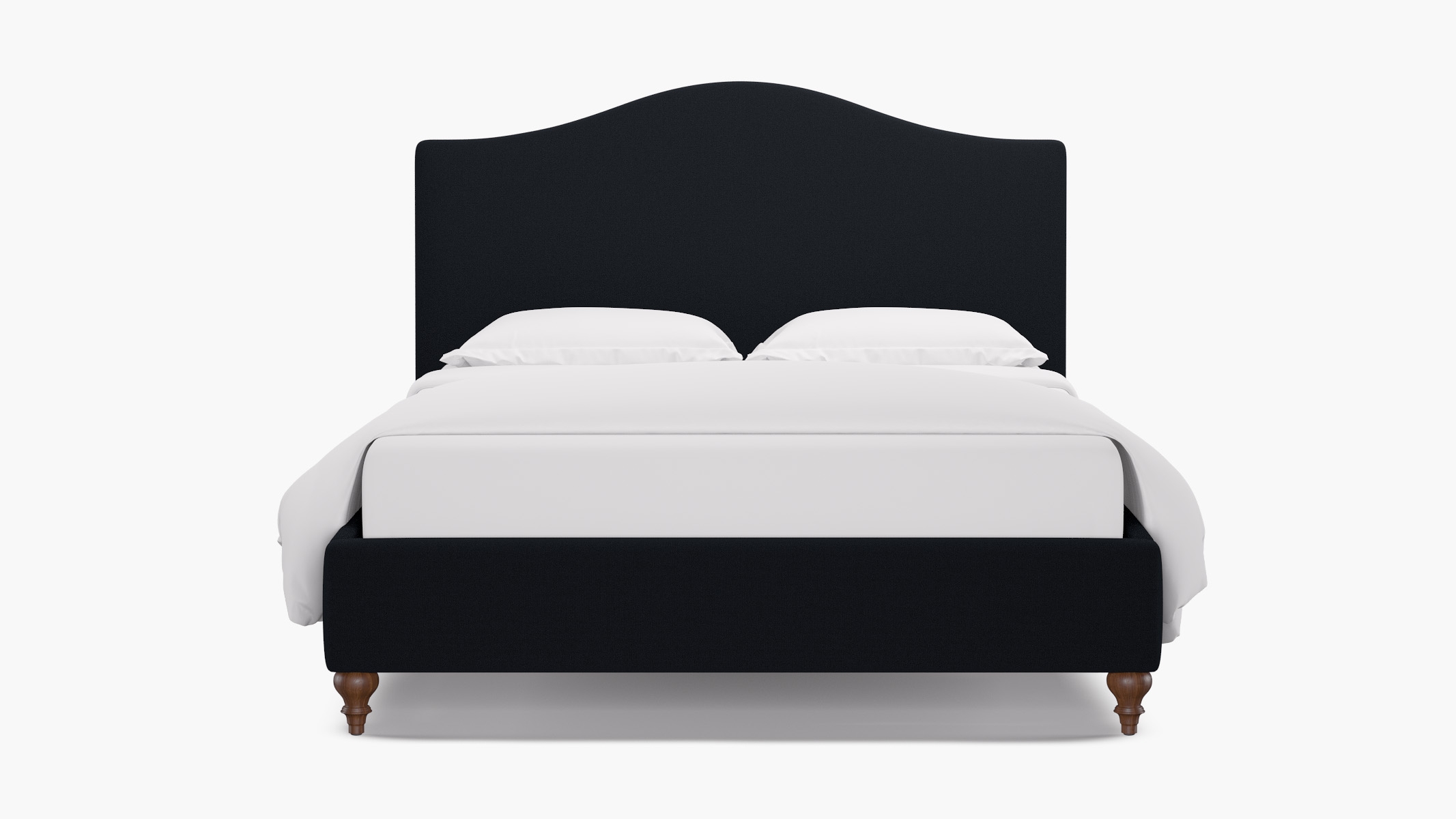 Camelback Bed, Navy Everyday Linen, Walnut Traditional Turned Leg, Twin - Image 0