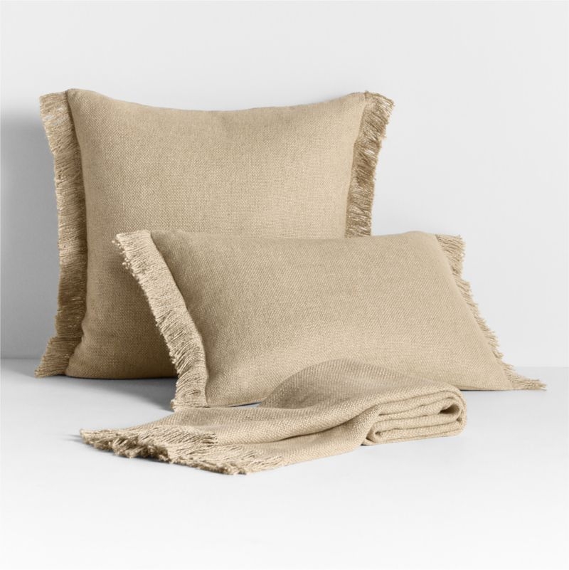 Casual Textured Fringe 23x23 Flax Taupe Throw Pillow Cover - Image 4