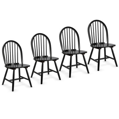 Set Of 4 Vintage Windsor Dining Side Chair Wood Spindleback Kitchen Room Black - Image 0