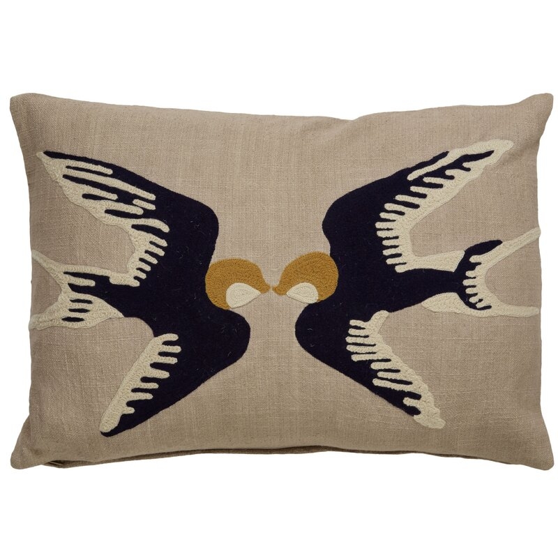 Jaipur Living En Casa By Luli Sanchez Kissing Birds Pattern Cotton Lumbar Pillow - Image 0